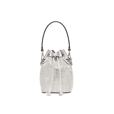 FENDI WHITE MINI MON TRESOR CRYSTAL BUCKET BAG (18*12*10cm) 